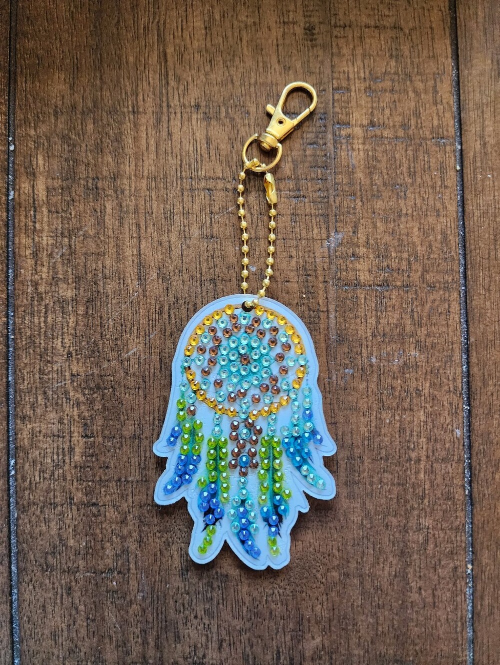 Gold-Chain Blue Beaded Dreamcatcher Keychain
